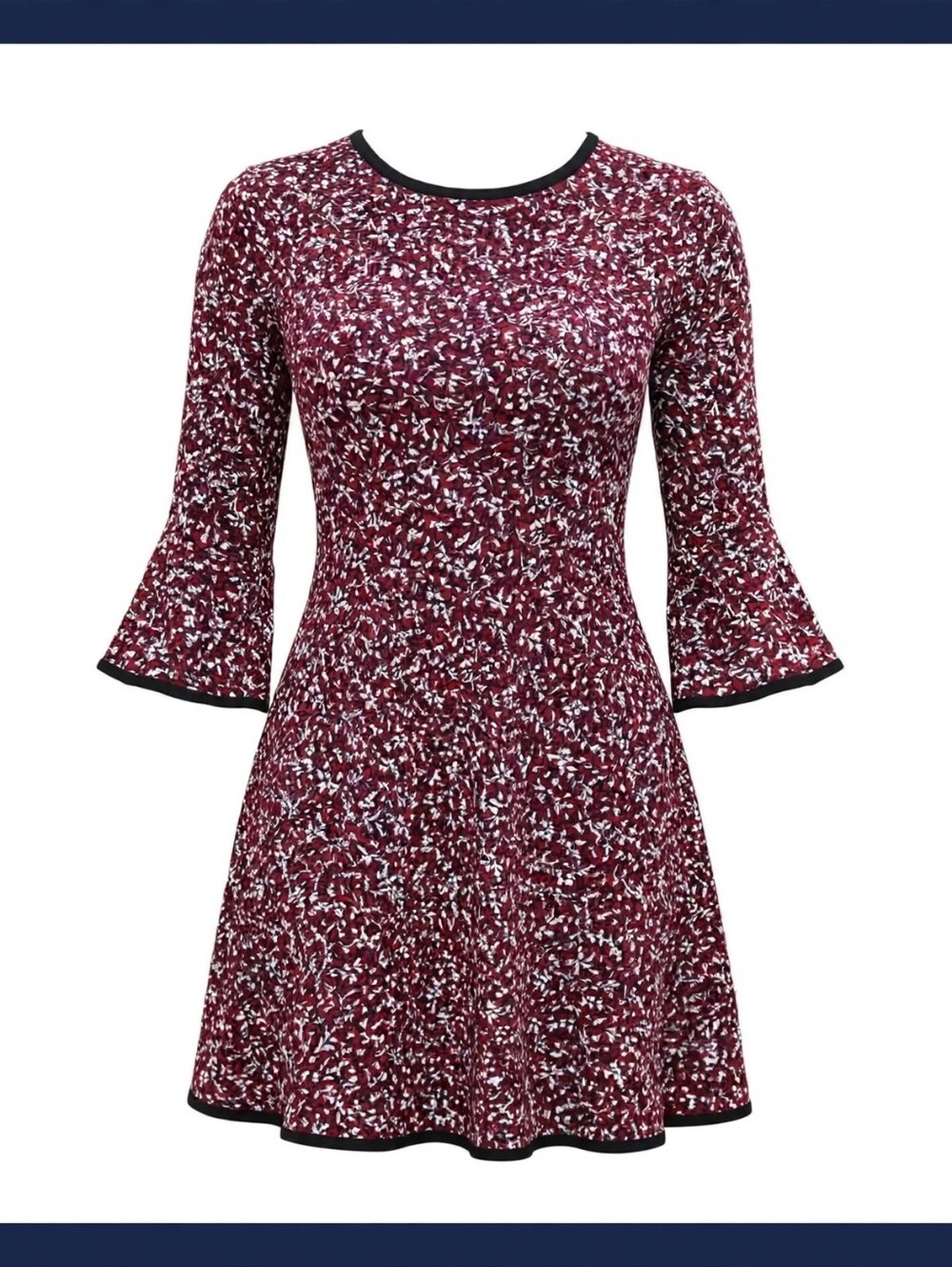 Michael Kors Burgundy and White Bell Sleeve Dress | Size Petite Small